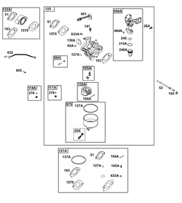 Carburetor Group Diagram and Parts List for 19L237-0004-H5 100000 - 19Z999 Briggs and Stratton Engine